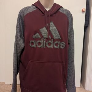 Adidas Men's Maroon and Charcoal Hoodie